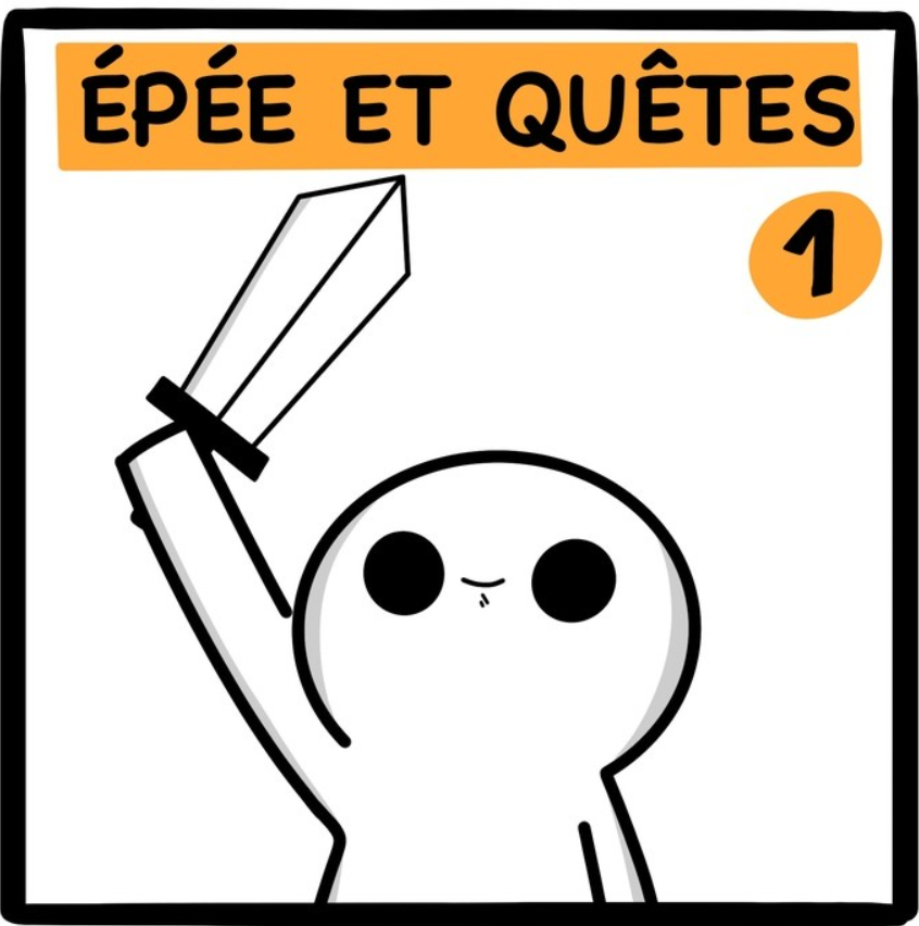 Le Joueur brandit une épée au dessous du titre de son oeuvre : Épée et Quêtes