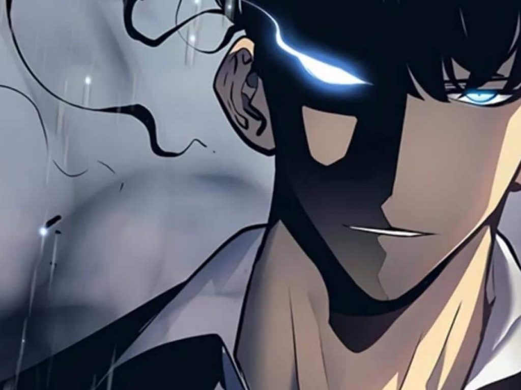 Sung Jin Woo du webtoon Solo Leveling avec un air menaçant