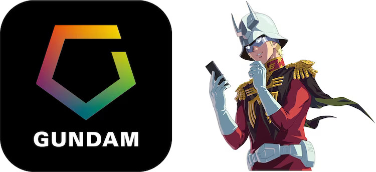 Le logo de l'application Gundam Navi à coté de Char Aznable