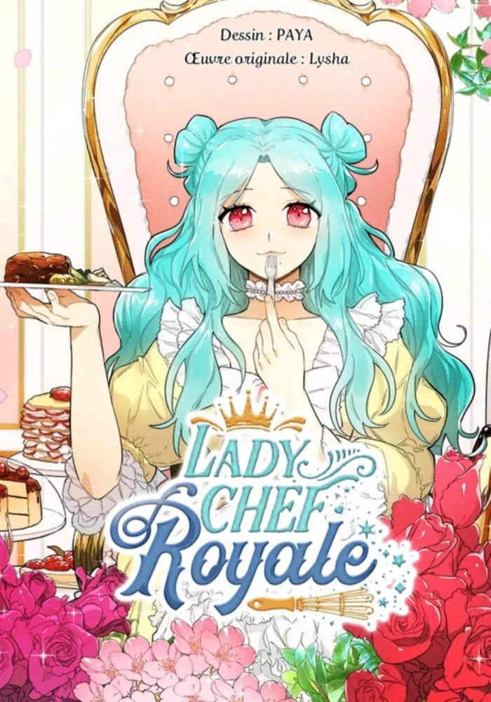 Sera du webtoon Lady Chef Royale assise sur un trône avec des repas