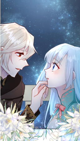 Sven et Luna du webtoon L'heure de la vengeance a sonné se regardent l'un l'autre sur un fond étoilé