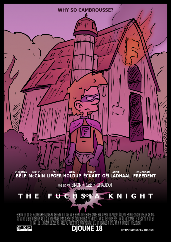 Superflu devant une grande avec un F enflammé dans une forêt