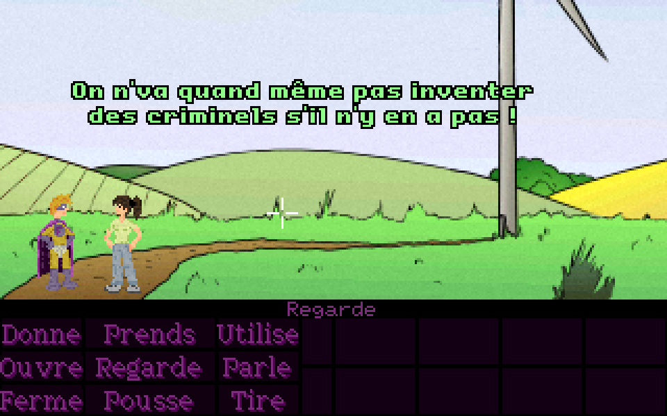 Première image de Superflu Riteurnz avec Superflu et Sophie dans la campagne devant une éolienne