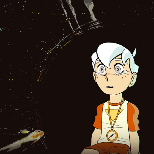 Space Boy avec en fond l'infinité de l'espace