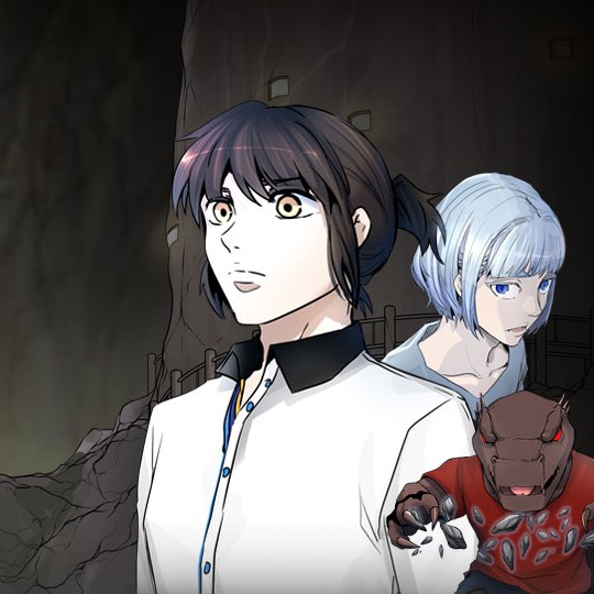 Trois personnages de Tower of God dans la Tour.