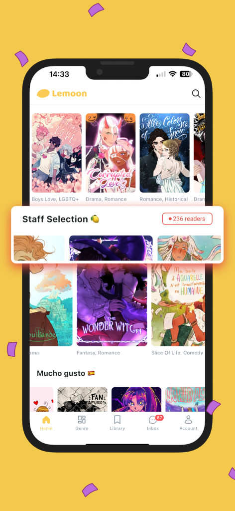Sélection du staff sur la plateforme de webtoons Lemoon